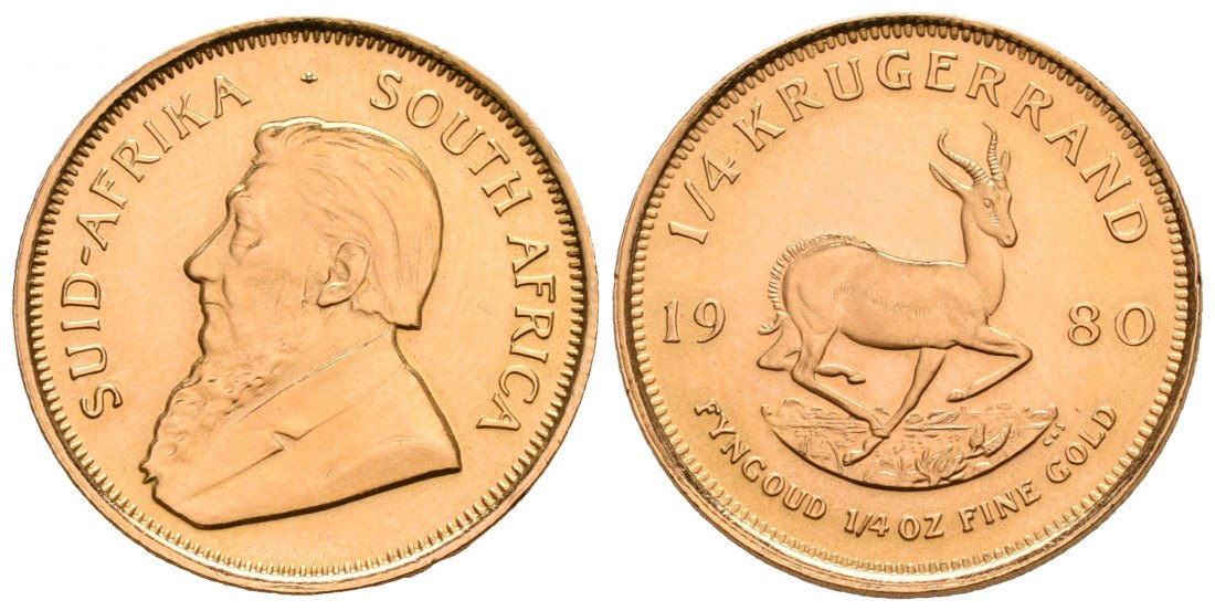 PEUS 6442 Süd-Afrika 7,78 g Feingold 1/4 Krügerrand GOLD 1/4 Unze 1980 Fast Stempelglanz
