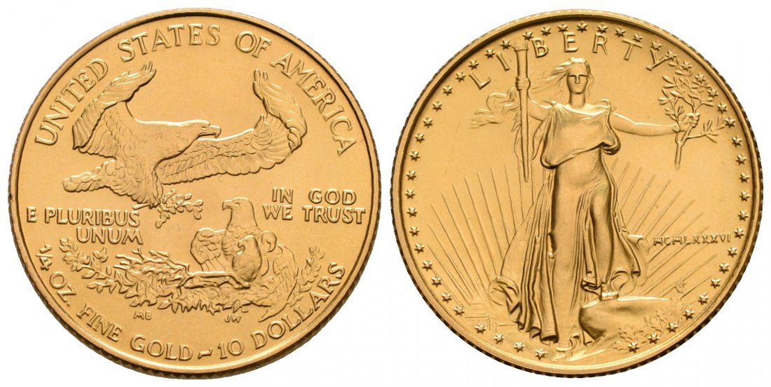 PEUS 6443 USA 7,78 g Feingold. 10 Dollars GOLD 1/4 Unze 1986 winzige Kratzer, fast Stempelglanz