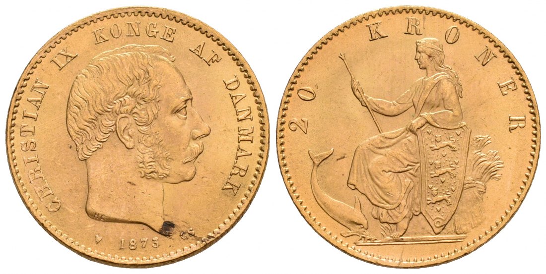 PEUS 6449 Dänemark 8,06 g Feingold. Christian IX. (1863 - 1906) 20 Kroner GOLD 1873 CS Kopenhag Kl. Kratzer, fast Stempelglanz