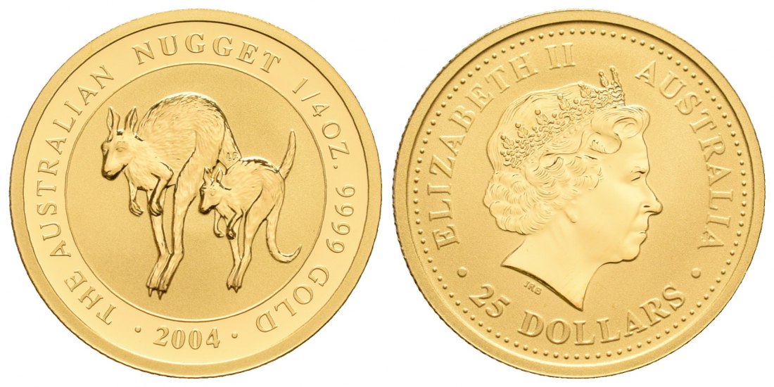 PEUS 6461 Australien 7,78 g Feingold. Hüpfende Kängurus 25 Dollars GOLD 1/4 Unze 2004 Uncirculated (Kapsel)