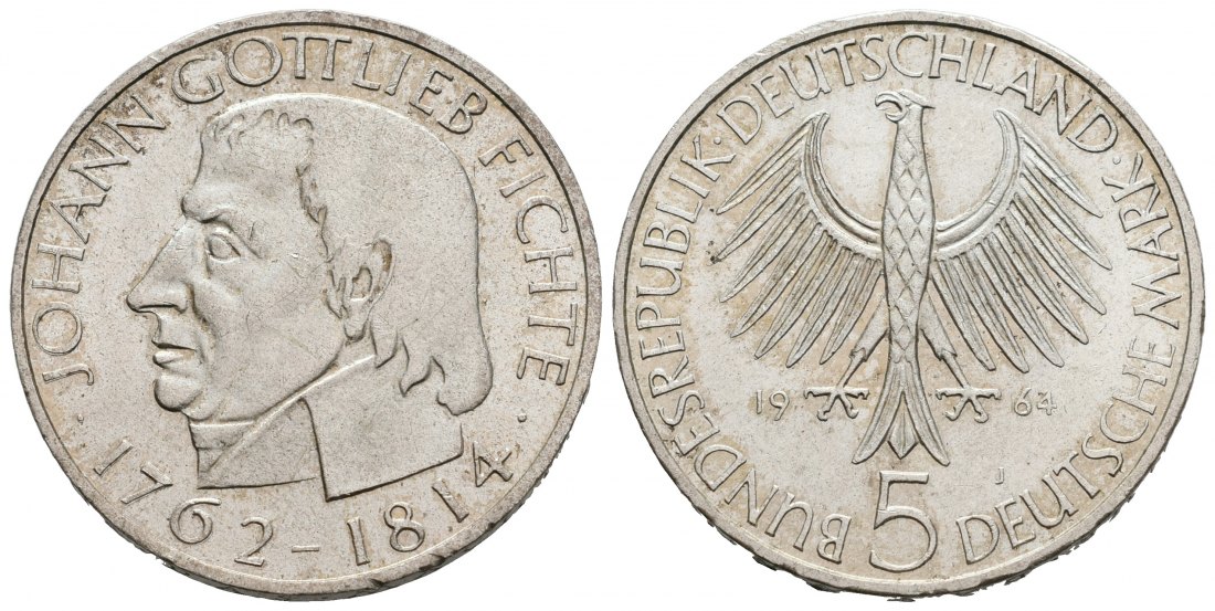 PEUS 6477 BRD Johann Gottlieb Fichte (1762 - 1814) 5 Mark 1964 J Kl. Kratzer, fast Stempelglanz