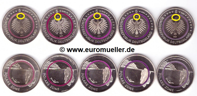 Deutschland 5x 5 Euro Gedenkmünze 2021...Polare Zone   