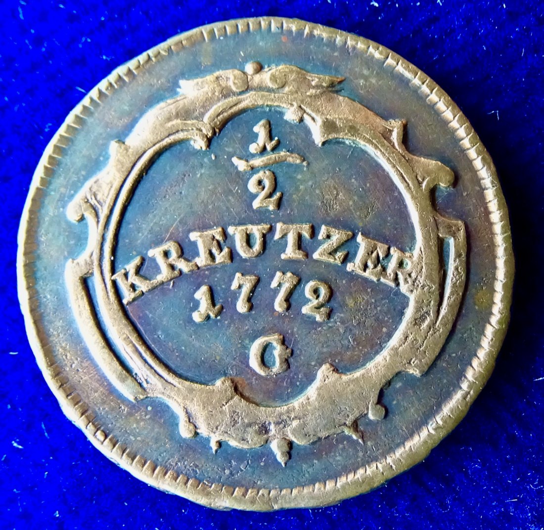  Burgau Markgrafschaft, heute in Bayern, 1/2 Kreuzer 1772 G (Günzburg) Maria Theresia   
