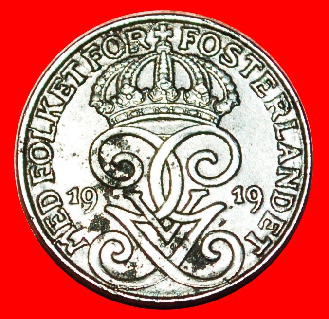 * 3 CROWNS (1917-1919): SWEDEN★1 ORE 1919 IRON UNCOMMON! Gustav V 1907-1950 LOW START ★ NO RESERVE!