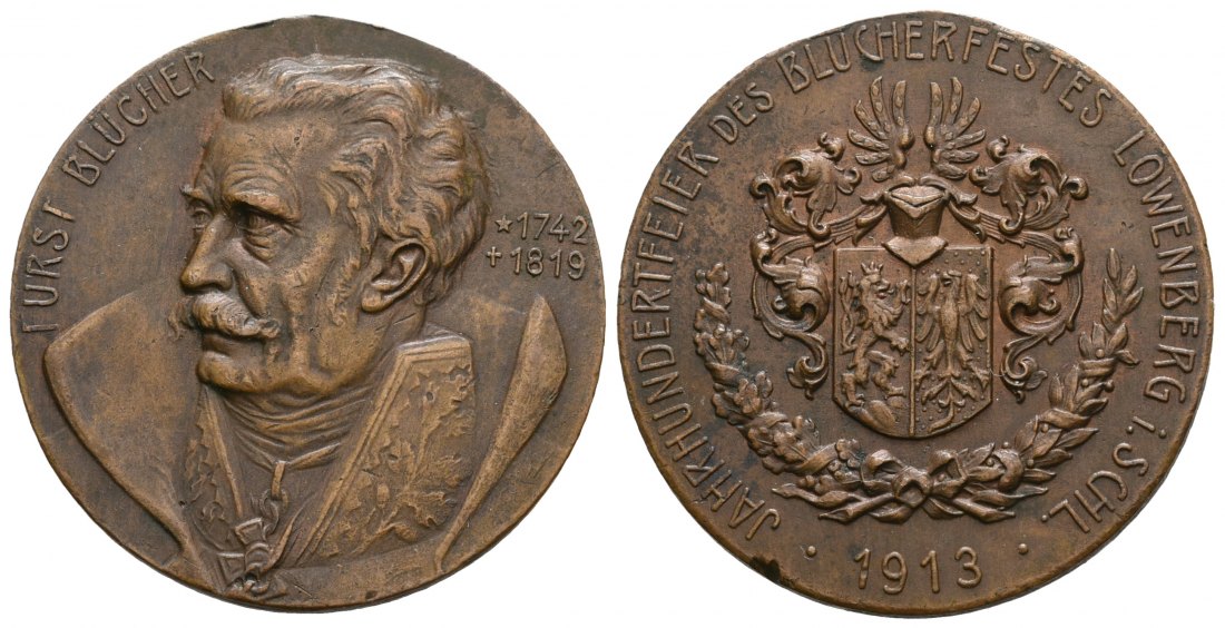 PEUS 6536 Schlesien Löwenberg Jahrhundertfeier des Blücherfestes Bronzemedaille 1913 Vorzüglich