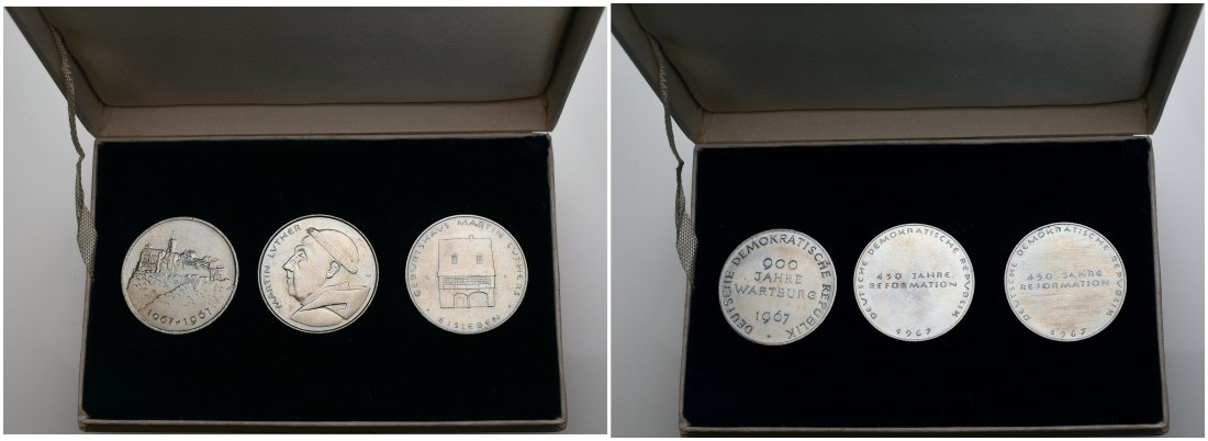 PEUS 6089 Reformation 3x 26 mm / 7,47 g. 450 Jahre Reformation incl. Etui CuNi-Medaille 1967 Stempelglanz