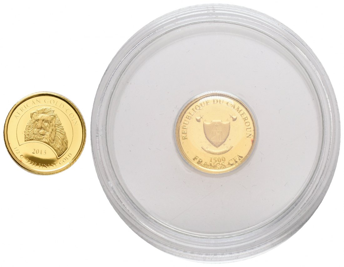 PEUS 6421 Kamerun 0,5 g Feingold. Löwe incl. Etui 1500 Francs GOLD 2013 Proof (Kapsel)