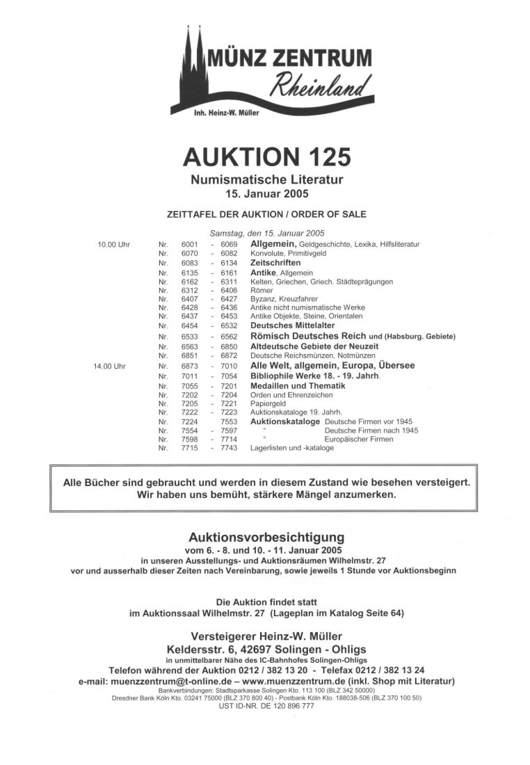  Münzzentrum (Köln) Auktion 125 (2005) Numismatische Literatur darunter Bibliophile Werke   