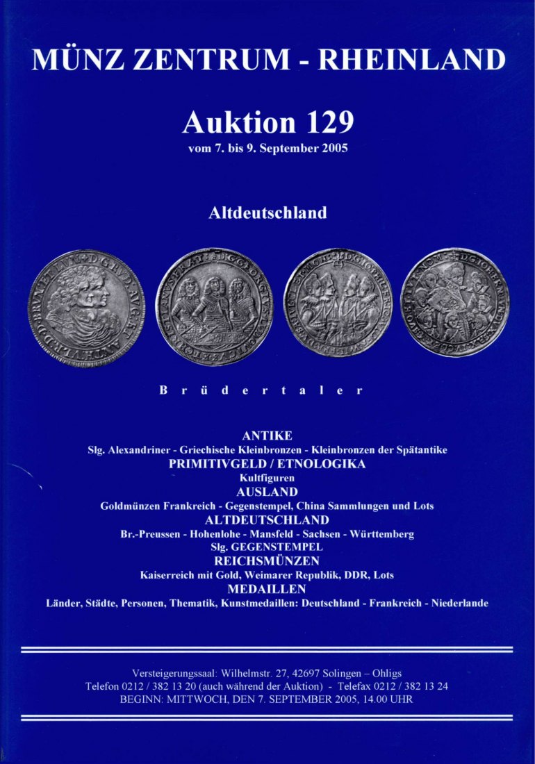  Münzzentrum (Köln) Auktion 129 (2005) Slg Gegenstempel ,Preussen ,Hohenlohe ,Mansfeld ,Württemberg   