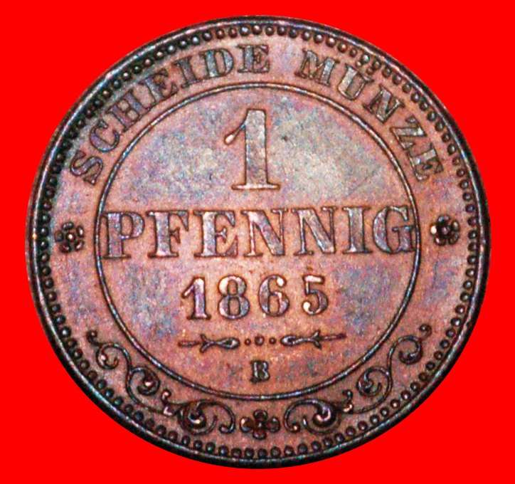  * JOHANN I. (1854-1873): DEUTSCHLAND ★ 1 PFENNIG 1865B SACHSEN STG! OHNE VORBEHALT!   