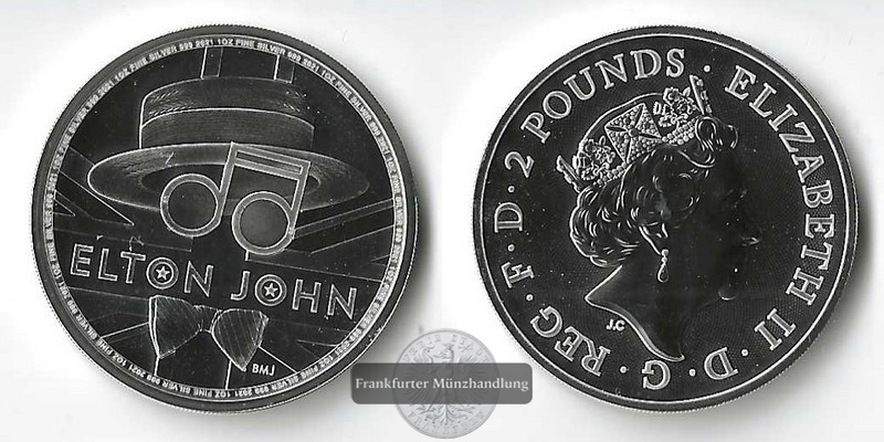  Großbritannien, 2 Pounds 2021 Elton John FM-Frankfurt  Feinsilber: 31,1g   