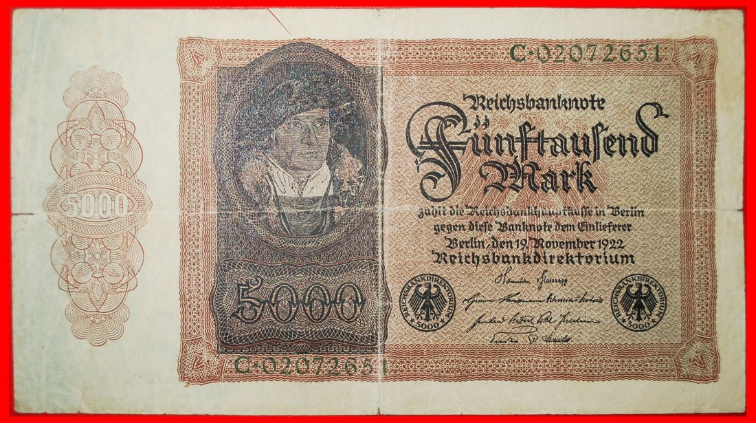  * REICHSBANKNOTE: DEUTSCHLAND ★ 5000 MARK 1922! UNGEWÖHNLICH! OHNE VORBEHALT!   