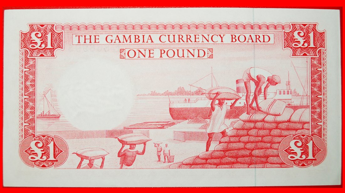  * SHIP AND CROCODILE: GAMBIA ★ 1 POUND (1965-1970)! UNC CRISP! RARE! LOW START ★ NO RESERVE!   