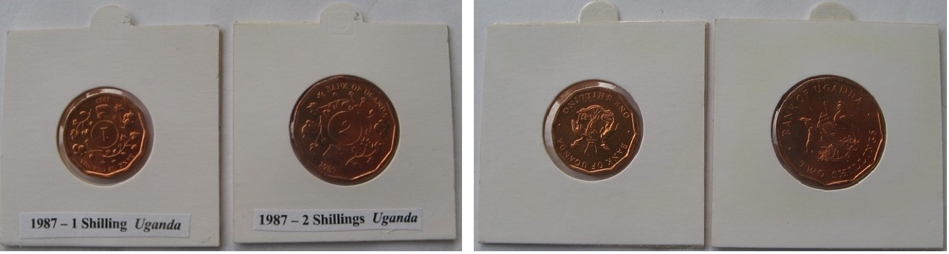  1987, Uganda, a set 1+ 2 schillings   