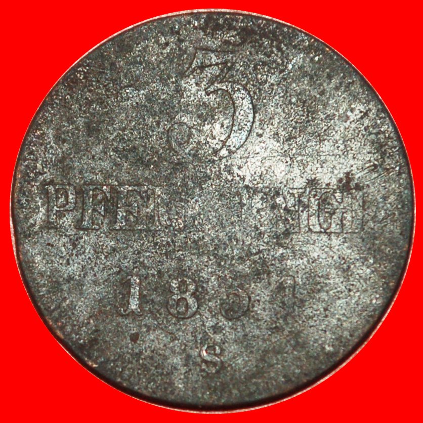  * UNCOMMON: GERMANY ★ 3 PFENNIGE 1854S WISMAR!★LOW START! ★ NO RESERVE!   