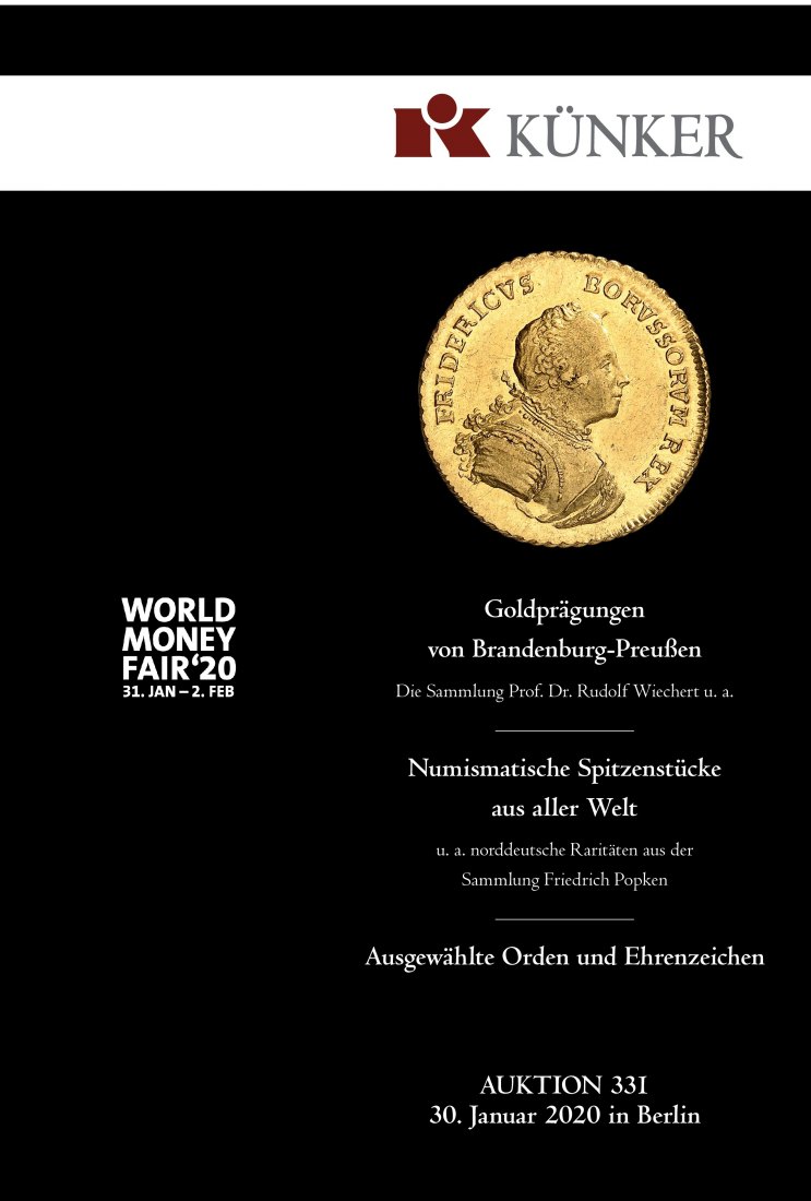  Künker (Osnabrück) 331 (2020) Goldprägungen von Brandenburg-Preußen | norddeutsche Raritäten POPKEN   