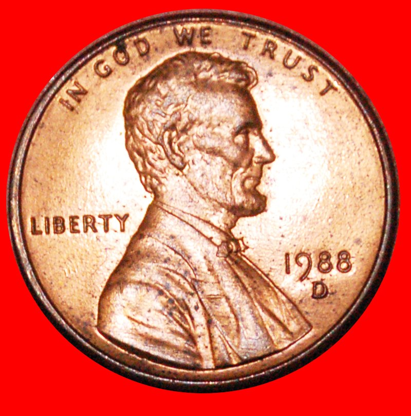  * MEMORIAL 1982-2008: USA★1 CENT 1988D UNC MINT LUSTRE★LINCOLN (1809-1865) TO BE PUBLISHED★LOW START   