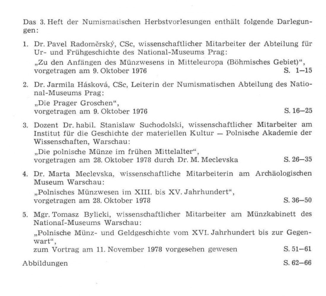  Numismatische Vorlesungen Heft 3 ua. Polnisches Münzwesen im 13 bis 15 Jahrhundert ( Polen )   