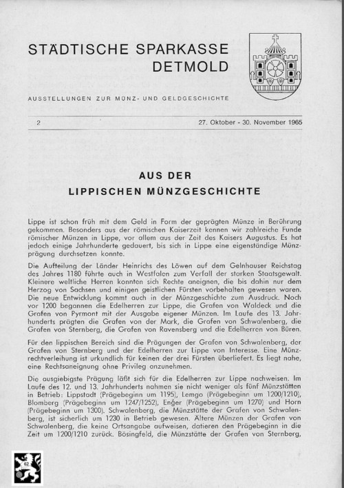  Berghaus - Aus der Lippischen Münzgeschichte - Münz & Geldgeschichte Städtischen Sparkasse Detmold   