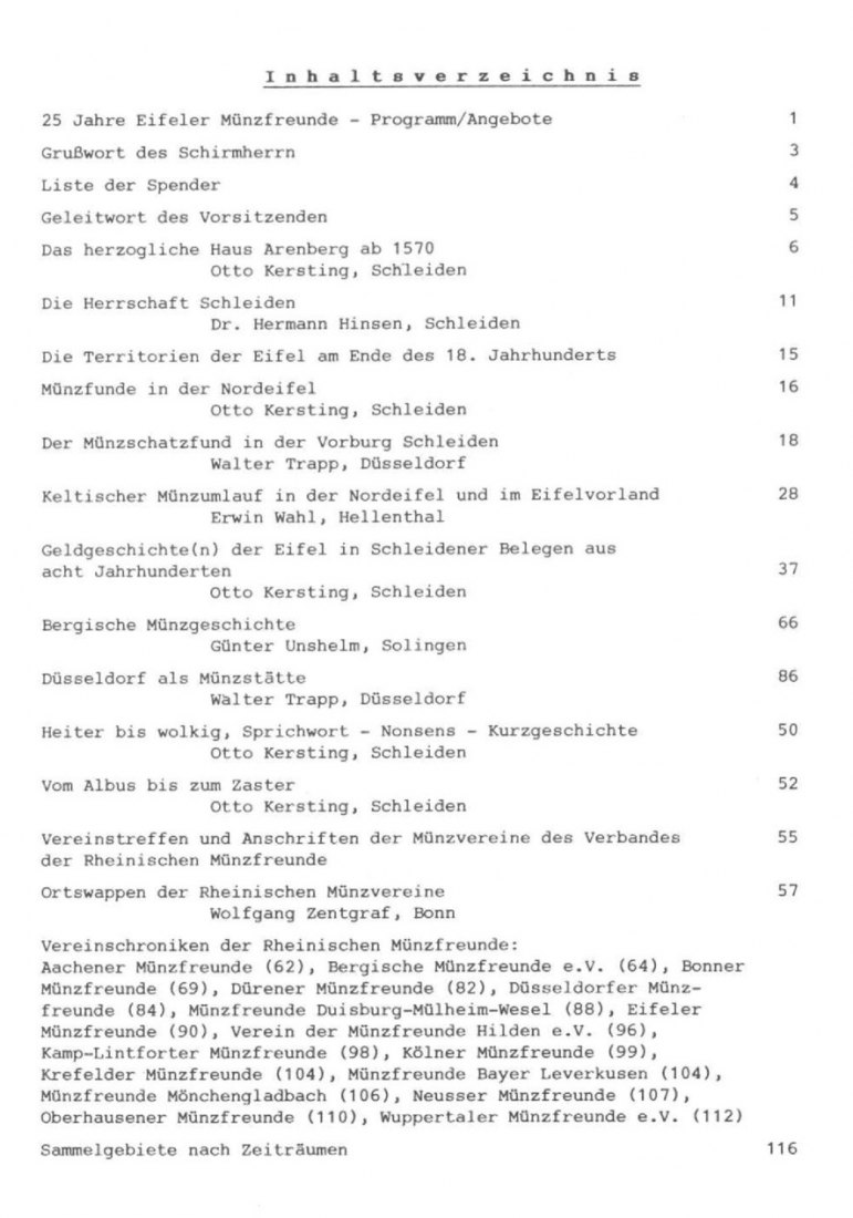  25 Jahre Eifeler Münzfreunde - Festschrift 1986   