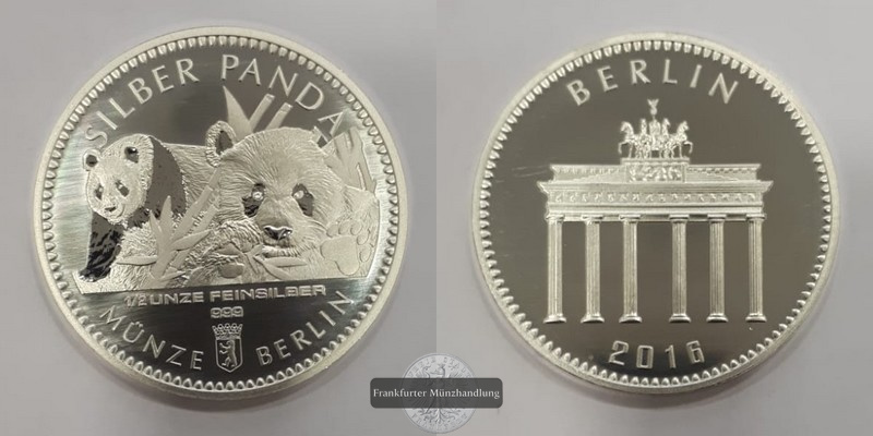  Münze Berlin  Medaille 2016 Panda   FM-Frankfurt     Feinsilber: 15,55g   