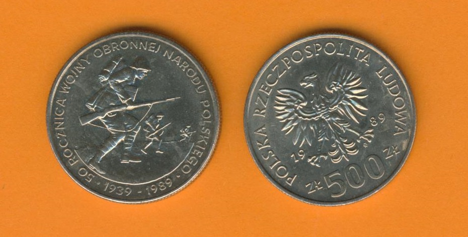  Polen 500 Zlotych 1989 50. Jahrestag des Einmarsches in Polen   