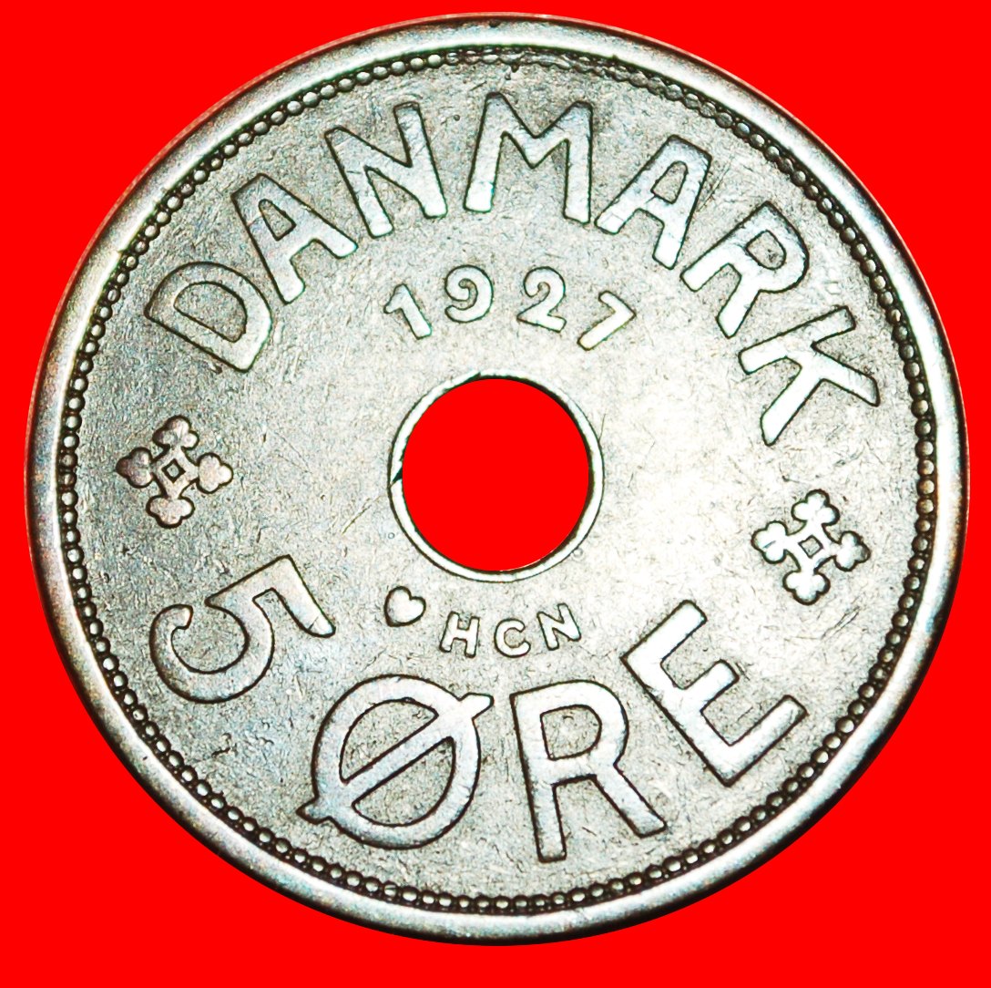 * HOLE (1927-1940): DENMARK ★ 5 ORE 1927! Christian X (1912-1947) LOW START ★ NO RESERVE!