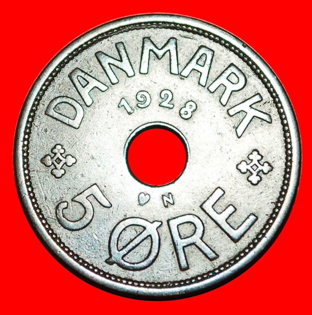  * LOCH (1927-1940): DÄNEMARK ★ 5 OERE 1928! Christian X. (1912-1947)  OHNE VORBEHALT!   