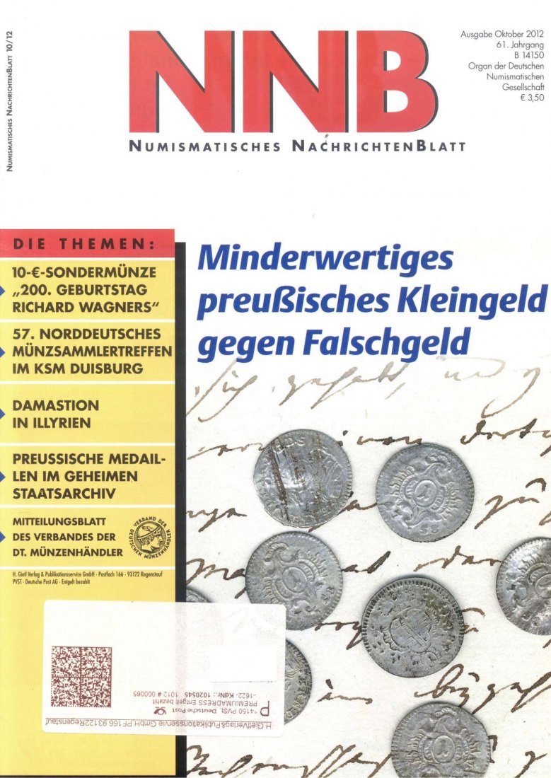 (NNB) Numismatisches Nachrichtenblatt 10/2012 Minderwertiges preußisches Kleingeld gegen Falschgeld   