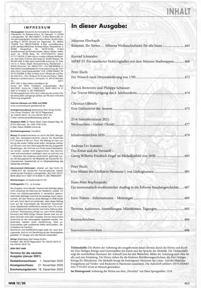  (NNB) Numismatisches Nachrichtenblatt 12/2020 Zur Trierer Münzprägung des 8. Jahrhunderts   
