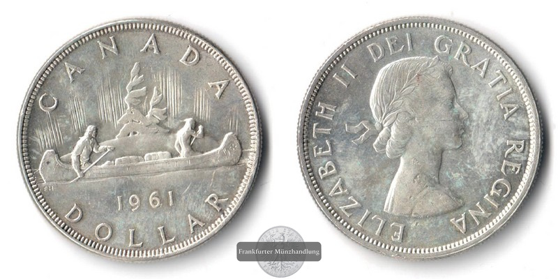  Kanada,  1 Dollar  1961 Elizabeth II FM-Frankfurt Feinsilber: 18,66g   