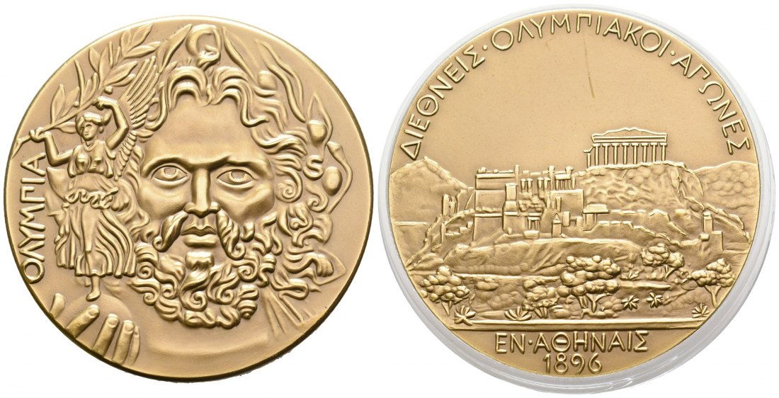 PEUS 6601 BRD 50 g / 50 mm. Olympia Siegermedaille Zeus / Akropolis Athen Bronzemedaille 1993 Stempelglanz