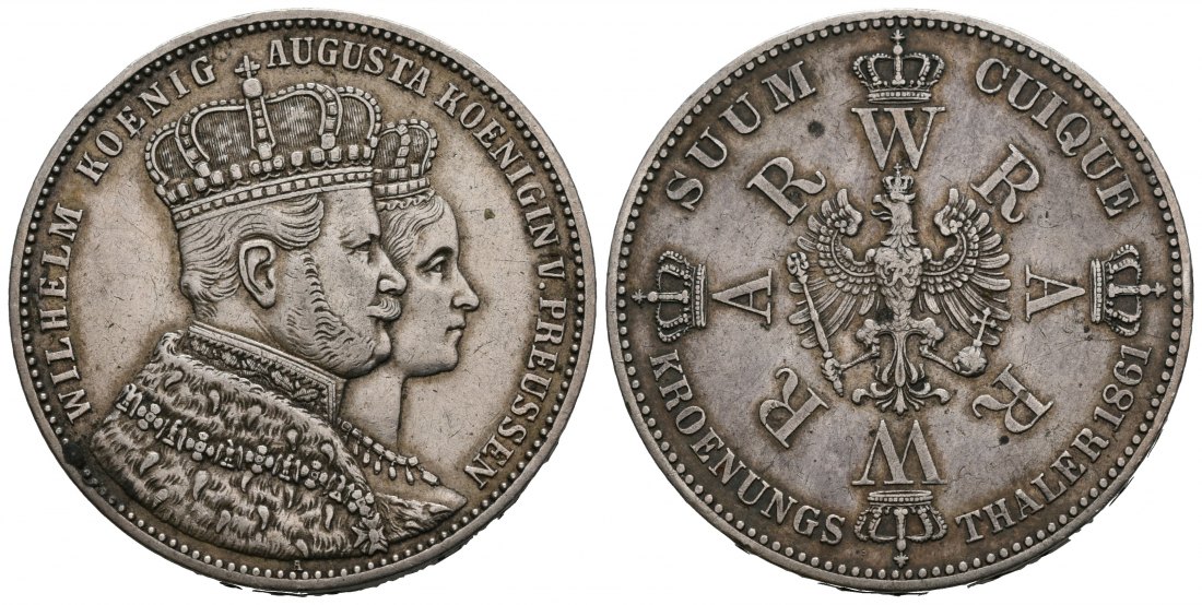 PEUS 6561 Preußen Wilhelm + Augusta im Krönungsornat Krönungstaler 1861 Sehr schön