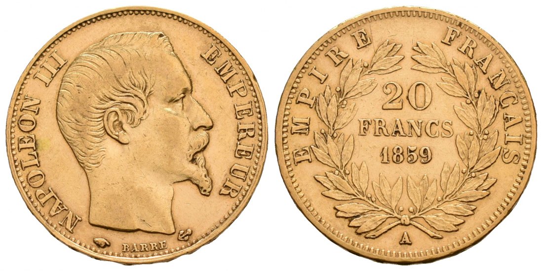 PEUS 6262 Frankreich 5,81 g Feingold. Napoleon III. (1852-1870) 20 Francs GOLD 1859 A Sehr schön
