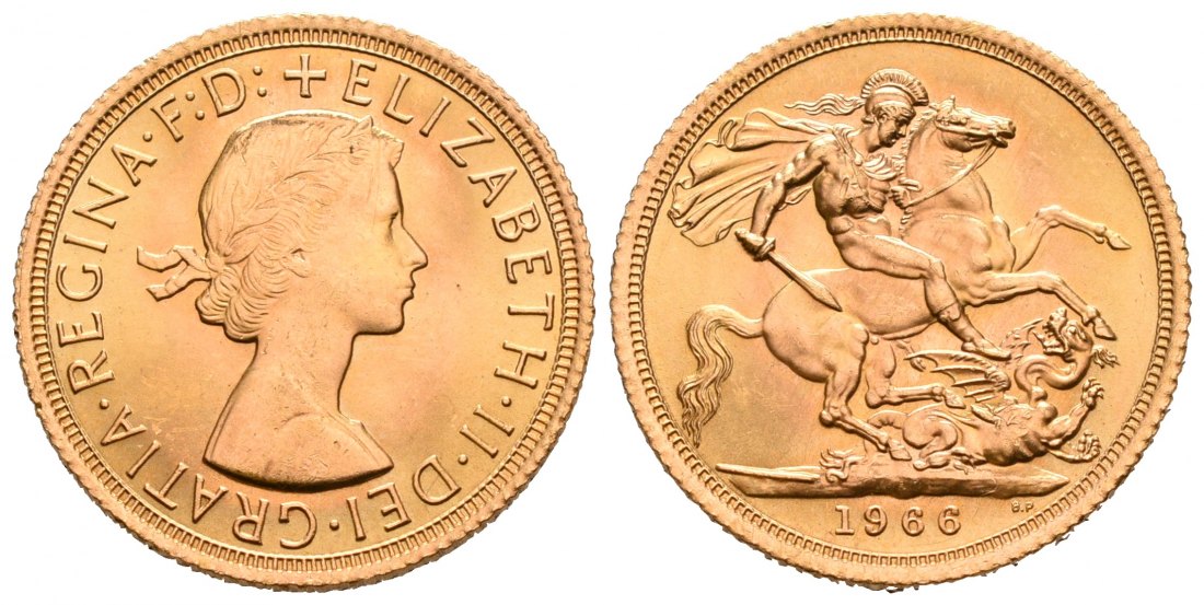 PEUS 6573 Grossbritannien 7,32 g Feingold. Elizabeth II. (1952 - heute) Sovereign GOLD 1966 Fast Stempelglanz
