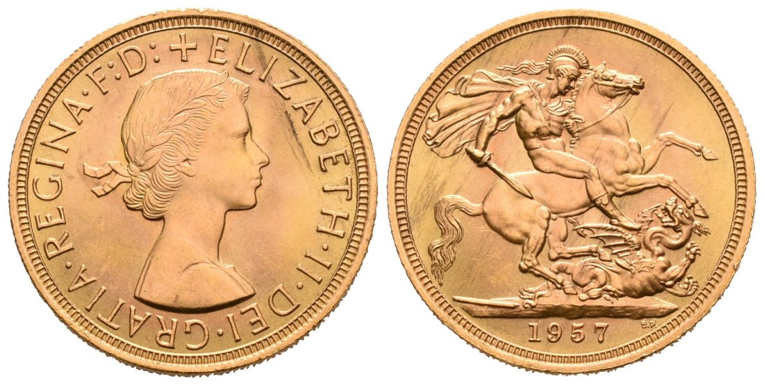 PEUS 6574 Grossbritannien 7,32 g Feingold. Elizabeth II. (1952 - heute) Sovereign GOLD 1957 Fast Stempelglanz
