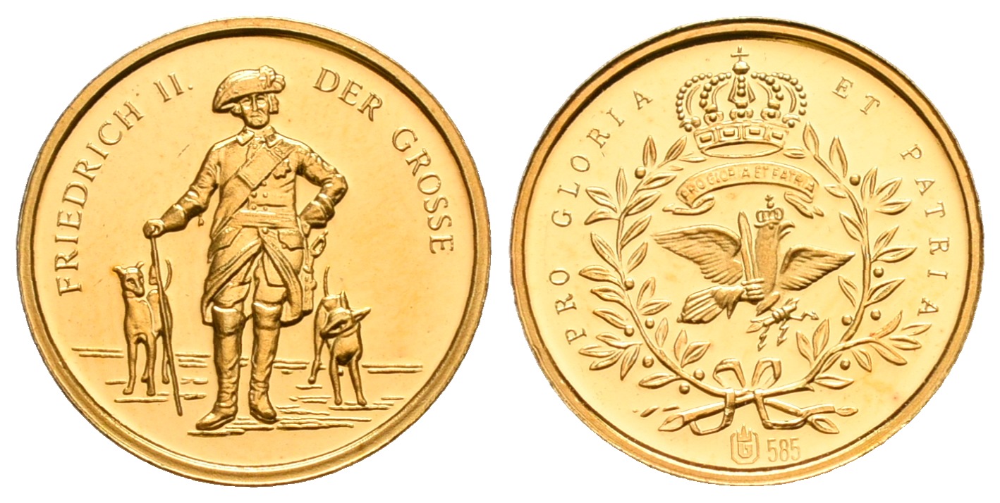 PEUS 6577 Preußen 0,9 g Feingold (585). Friedrich der Große (1740 - 1786) Goldmedaille o.J. Fast Stempelglanz