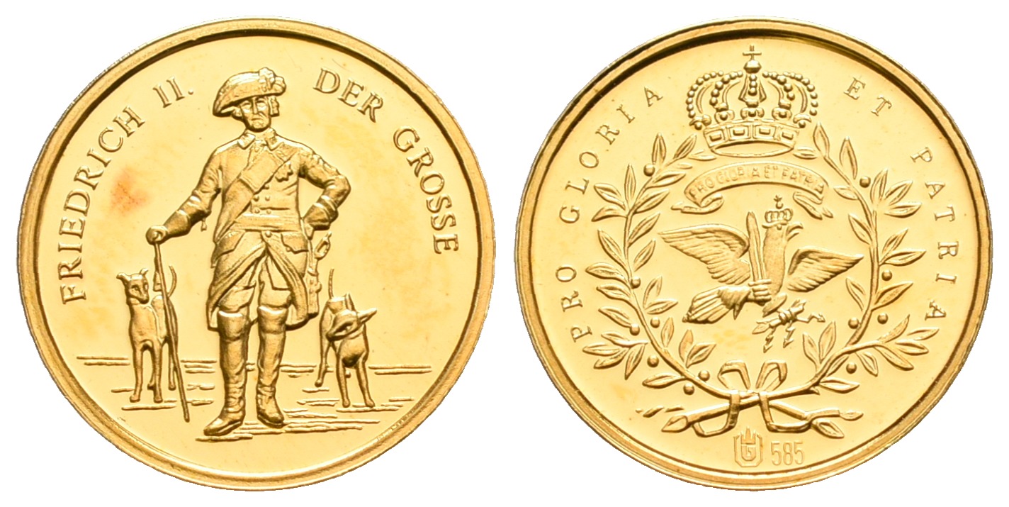 PEUS 6582 Preußen 0,9 g Feingold (585). Friedrich der Große (1740 - 1786) Goldmedaille o.J. Fast Stempelglanz