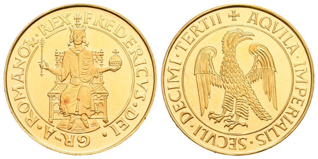 PEUS 6584 BRD 20 mm / 4,7 g Feingold. Romano Rex Fredericus Dei Gr-A Goldmedaille o.J. Polierte Platte