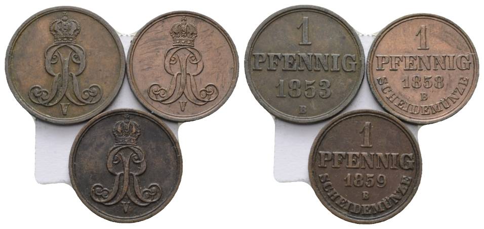  Altdeutschland; 3 Kleinmünzen 1853-1859   