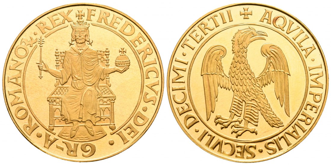 PEUS 6585 BRD 34 mm / 16 g Feingold. Romano Rex Fredericus Dei Gr-A Goldmedaille o.J. Polierte Platte