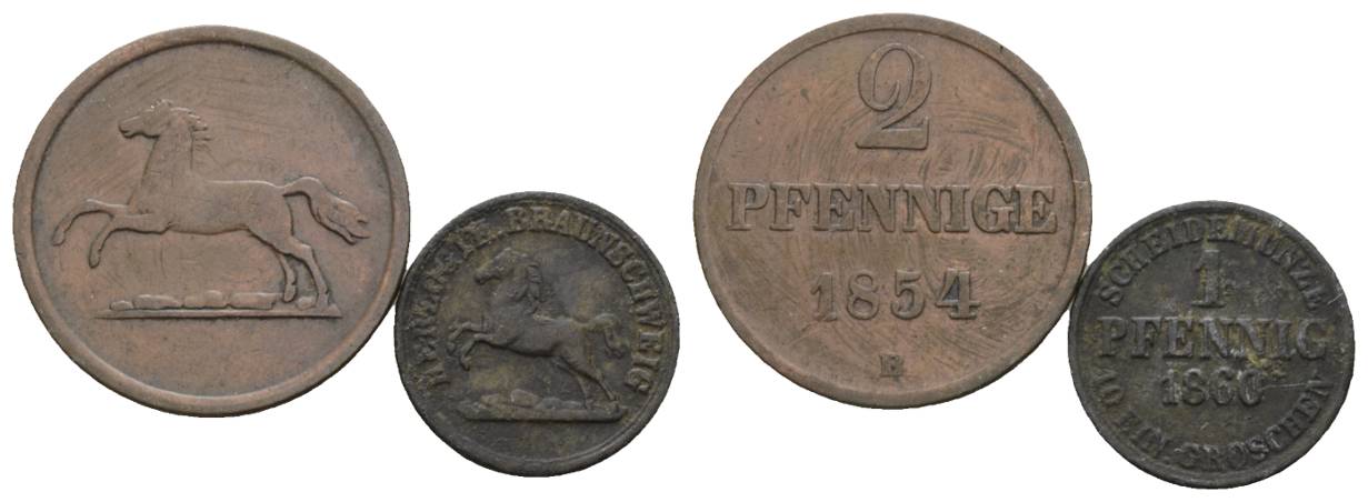  Altdeutschland; 2 Kleinmünzen 1854 / 1860   