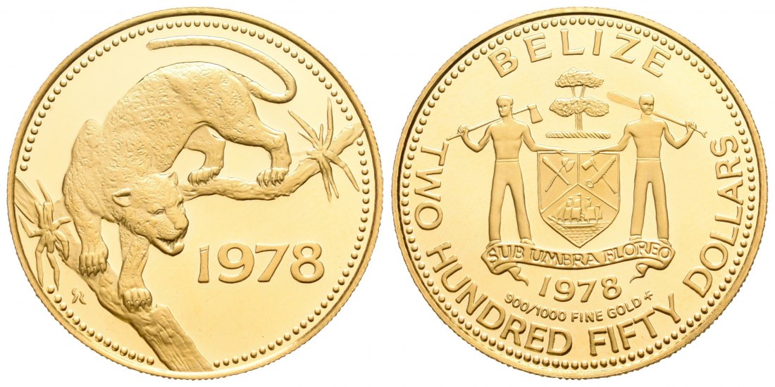 PEUS 6586 Belize 7,93 g Feingold. Jaguar 250 Dollars GOLD 1978 Proof