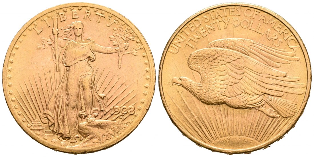 PEUS 6596 USA 30,1 g Feingold 20 Dollars GOLD 1908 Sehr schön