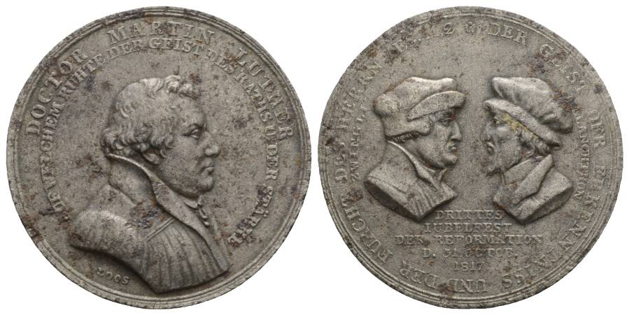  Medaille 1817; Dr. Martin Luther; Zinn; 13,63 g; Ø 38 mm   