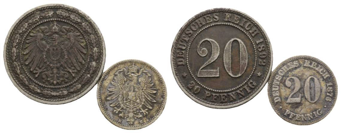  Kaiserreich; 2 Kleinmünzen 1876/1892   