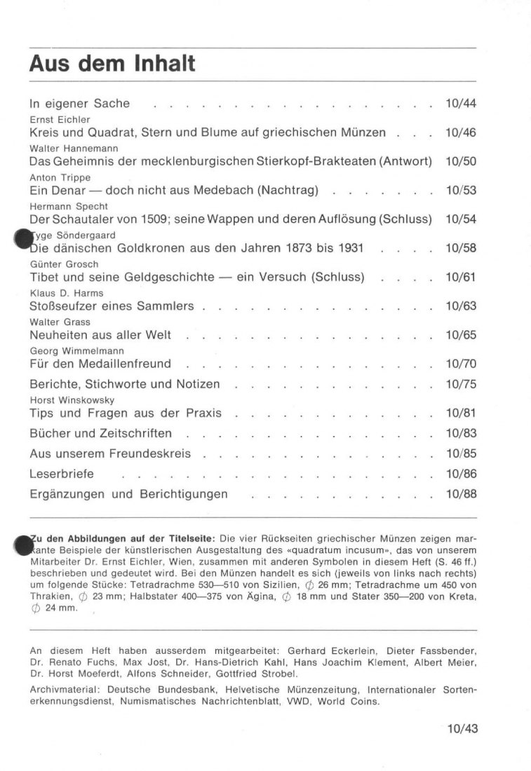  (GIG) Geldgeschichtliche Nachrichten Nr 10 /1968 Geheimnis mecklenburgische Stierkopf-Brakteaten Ant   