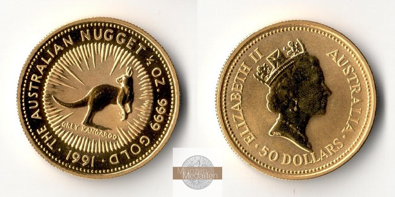Australien 50 Dollar MM-Frankfurt Feingold: 15,55g Kangaroo Nugget 1991 