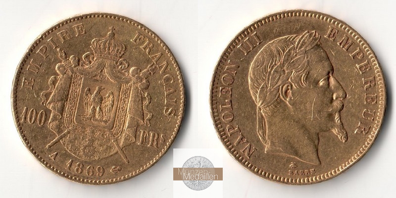 Frankreich 100 Francs MM-Frankfurt Feingold: 29,03g Napoleon III. 1869 A 