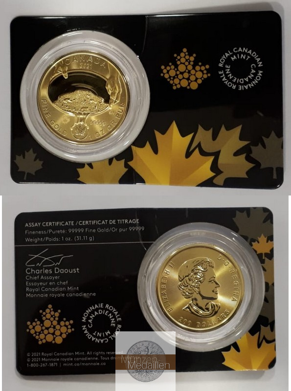 Kanada MM-Frankfurt Feingold: 31,1g 200 Dollar - Klondike Goldrush 2021 